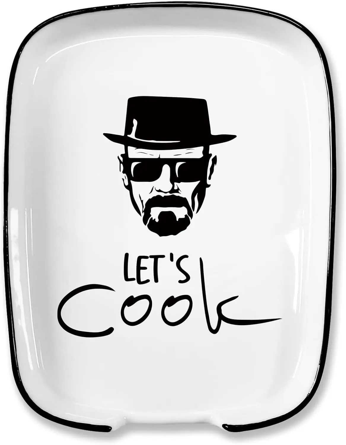 Funny Let's Cook Spoon Rest Engraved Ceramic Spoon Rest for Stove Top, Kitchen Counter Spoon Holder, for Cooking Lovers, Chef, Birthday Christmas New House Housewarming Gifts