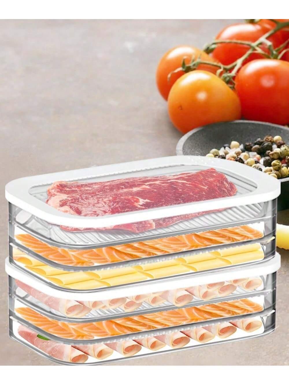 Deli Meat Container For Fridge,Bacon Lunch Meat Container For Refrigerator Stackable 3 Layers Food Storage Boxes With Lid For ColdCuts, Salami, Deli, Meal Prep Containers,18.60z,3Pack