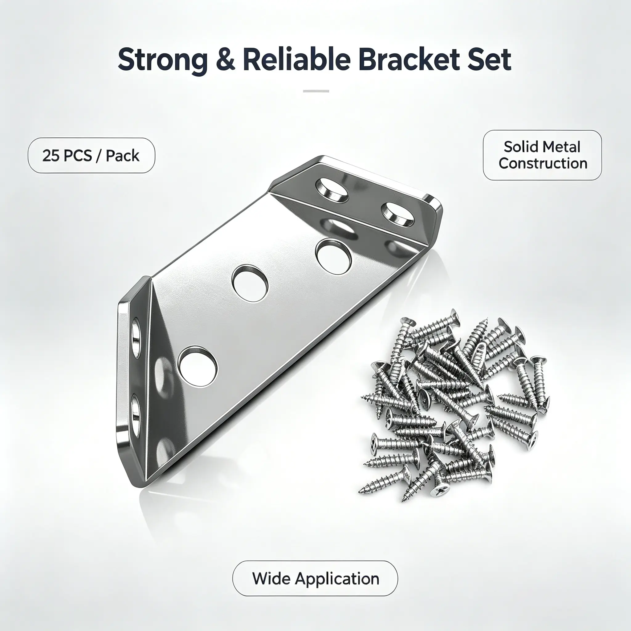 25 Pack Stainless Steel Corner Brackets with Screws, Heavy Duty L Shape Right Angle Bracket, Metal Joint Support Brace for Furniture Cabinet Shelf Wood Fixing