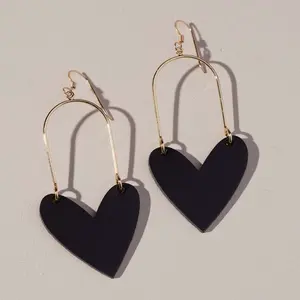 Black Sweetheart Earring - Italian Leather and Gold Filled Earwire with Elegant Design