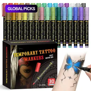 Temporary Tattoo Marker Set, Safe Non-Toxic Skin-Friendly Body Paint Pens, Suitable for Adults Kids Makeup Artists Party Lovers, Makeup Products