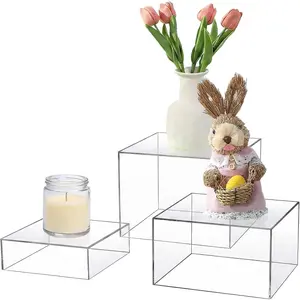 Clear  Cubes Display Box, 3 count Stackable Risers Display Stands,  Buffet Riser  Stand for Party, Nesting Display Riser for Collectibles   Decor, size-6" 7" 8"