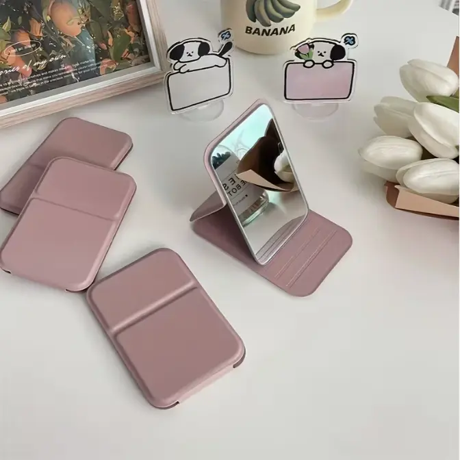 Portable Polyurethane Leather Collapsible Travel Hand Mirror - Compact Bathroom Gadget, Convenient Carry Home Decor Essential, Ideal Gift for Birthdays, Graduations, School Supplies