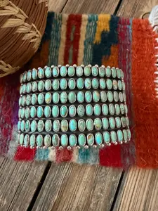 Handcrafted Turquoise & Sterling Silver Cluster Cuff Bracelet By Dee Nez