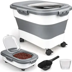 Dog Food Storage Container, 10-20Lbs Collapsible Pet Food Storage Containers with Rolling Wheel Airtight Locking Lid, Dry Food Storage Bin with Cup and Scoop,Suitable for Pet Food, Rice, Flour