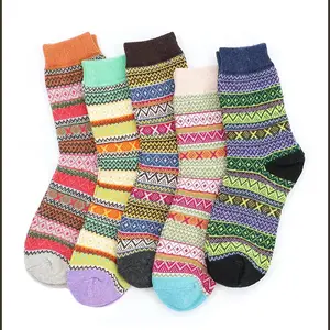 10pairs of comfortable wool color block geometric pattern in the calf socks, breathable, comfortable-daily wear Womenswear BridalMixed Color Womenswearsuitable for women to wear-ultra-soft,