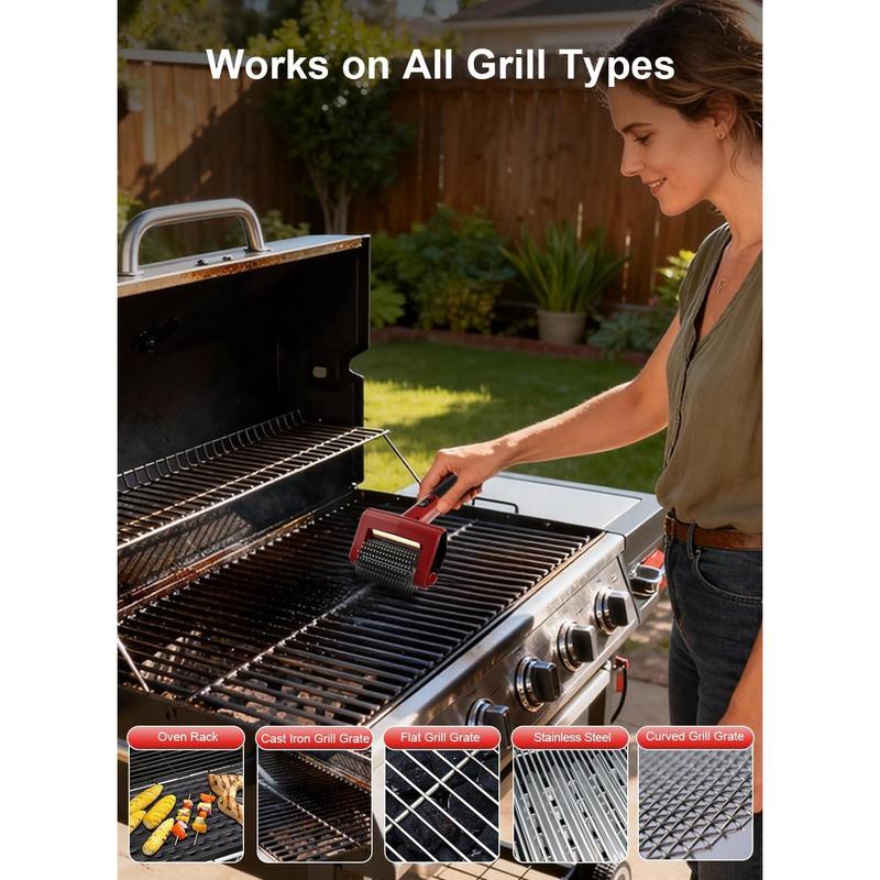 Electric Rechargeable Grill Brush, 650RPM Spinning Stainless Steel Bristle BBQ Brush, Bristle-Free Grill Cleaner for Outdoor & 2 PCS Scouring Pads - Heavy Duty Cordless Electric Tool with LED Light