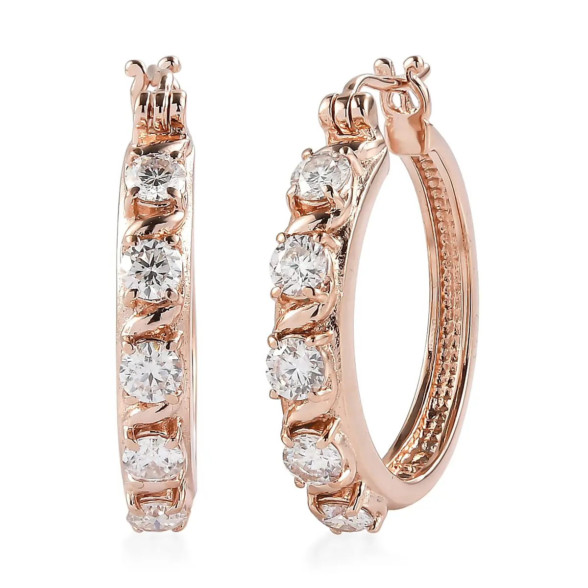 EverTrue Moissanite 2.30 ctw Hoop Earrings in ION Plated RG Stainless Steel