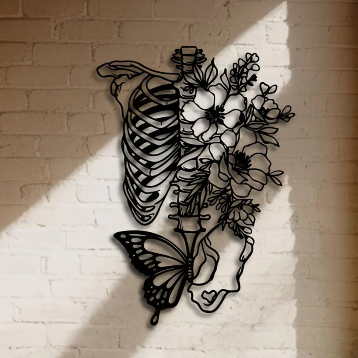 Skeleton & Flower & Butterfly Design Wall Art, Metal Wall Decor, Wall Hanging Decor for Home Living Room Bedroom, Home Decor, Wall Decoration, Poster