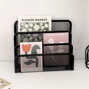 2pcsMulti - functional Mesh Desk Organizer Metal Grid File Storage Box Letter Sorter Multi - layer Bookstand Envelope and Card Holder for Home and Office Decoration