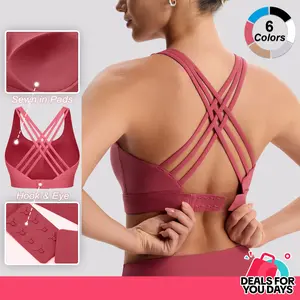 Women's High Impact Sports Bras with Sewn-in Pads,4 Row Adjustable Hook-eye Closure,Soft and Comfortable Non-removable Molded Cups,Crisscross Strappy Workout Tops for Yoga Running Fitness Clothes Athletic Fitted