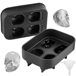 VEVOR Skull Ice Cube Tray, 4-Grid Skull Ice Ball Maker, Flexible Black Silicone Ice Tray with Lid & Funnel, Funny Skull Ice Cubes 1.6\"x1.8\" Each for Beverage, Chocolate, etc. on Parties & Holidays Kitchen Plastic Kitchen Plastic Kitchen Plastic Utensils