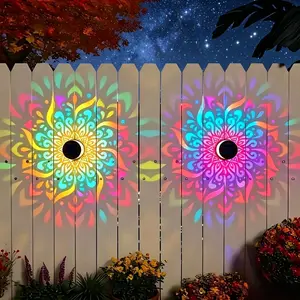 2-Pack Solar Mandala Projector Wall Lights, Waterproof Metal Fence Light, Outdoor Decor for Garden, Patio, Backyard, Courtyard, Outdoor Decorative Lights, Patio Lighting, Solar Powered Lighting