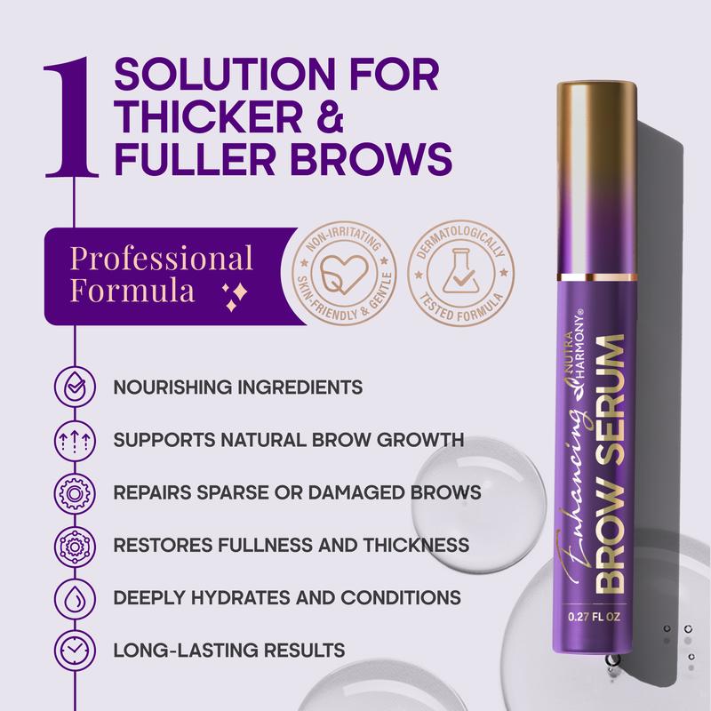 Enhancing Brow Serum for Eyebrow Growth with Keratin & Biotin Peptides, Hyaluronic Acid, Creatine, and Castor Oil for Fuller, Thicker Brows, Strength & Nourishment Treatment, Non-Irritating Vegan, 8ml