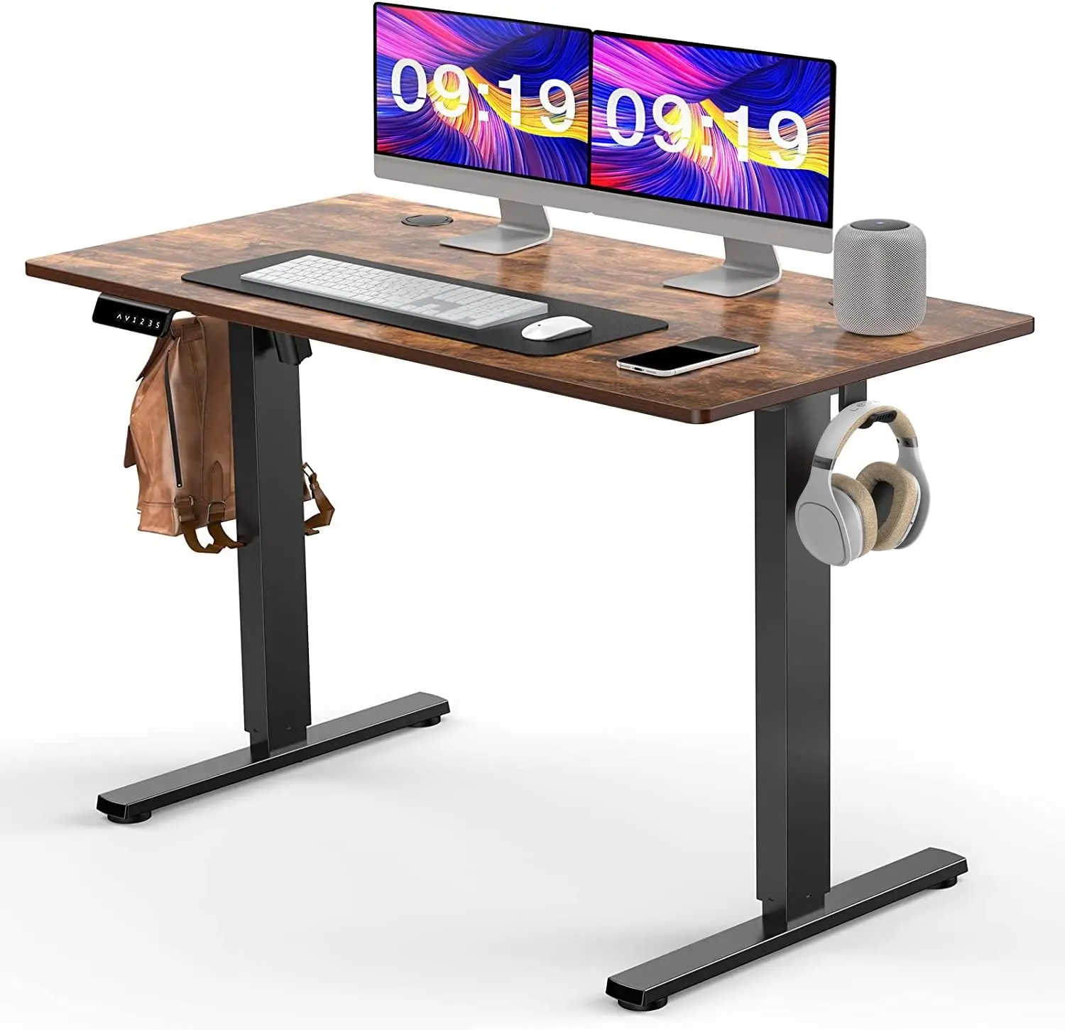 Stainless Steel & Wood Electric Height-Adjustable Office Desk - 63''x24'' Ergonomic Sit-Stand Workstation with Memory Lift, Seat Lock, Durable Frame, 1766 lbs Capacity, Side Hooks, Storage, Comfortable & Efficient Work Environment, Assembly Required