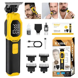 Kemei 3in1 Grooming Kit Metal Hair Trimmer for Men Rechargeable Beard Trimmer Electric Hair Cutting Machine with 3 Limit Combs & Nose Trimmer Brush Carbon split end trimmer