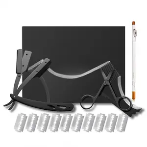 5Pcs Beard Shaping Tool, Beard Shaper - Include Professional Straight Edge Razor, Beard Template, 10 Count of Double Edge Blades, Barber Pencil and Stainless Steel Scissors - Home Improvement.