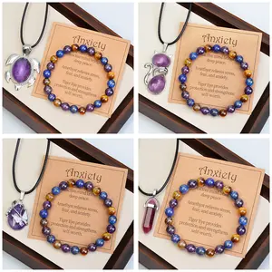 14 Styles Natural Healing Crystal Bracelet for Wome Anxierty Protection Bracelet and Necklace Good Luck Jewelry Gift Christmas Gift for Women jewelry men