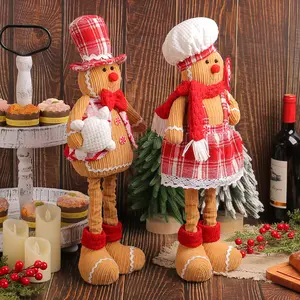 Christmas Gingerbread Man Figurine, Extendable Legs, Hat & Chef Cap, Trim, No Power Needed, Shelf Decor, Home Entrance Display