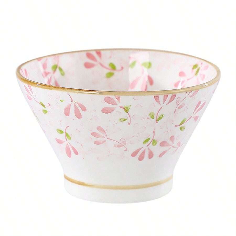 Four-piece ceramic floral dinnerware set, Japanese-style kitchen bowls, decorative bowls for living room and kitchen, four-color dinnerware set, suitable for microwave, oven, refrigerator, and dishwasher(Spoon not included)