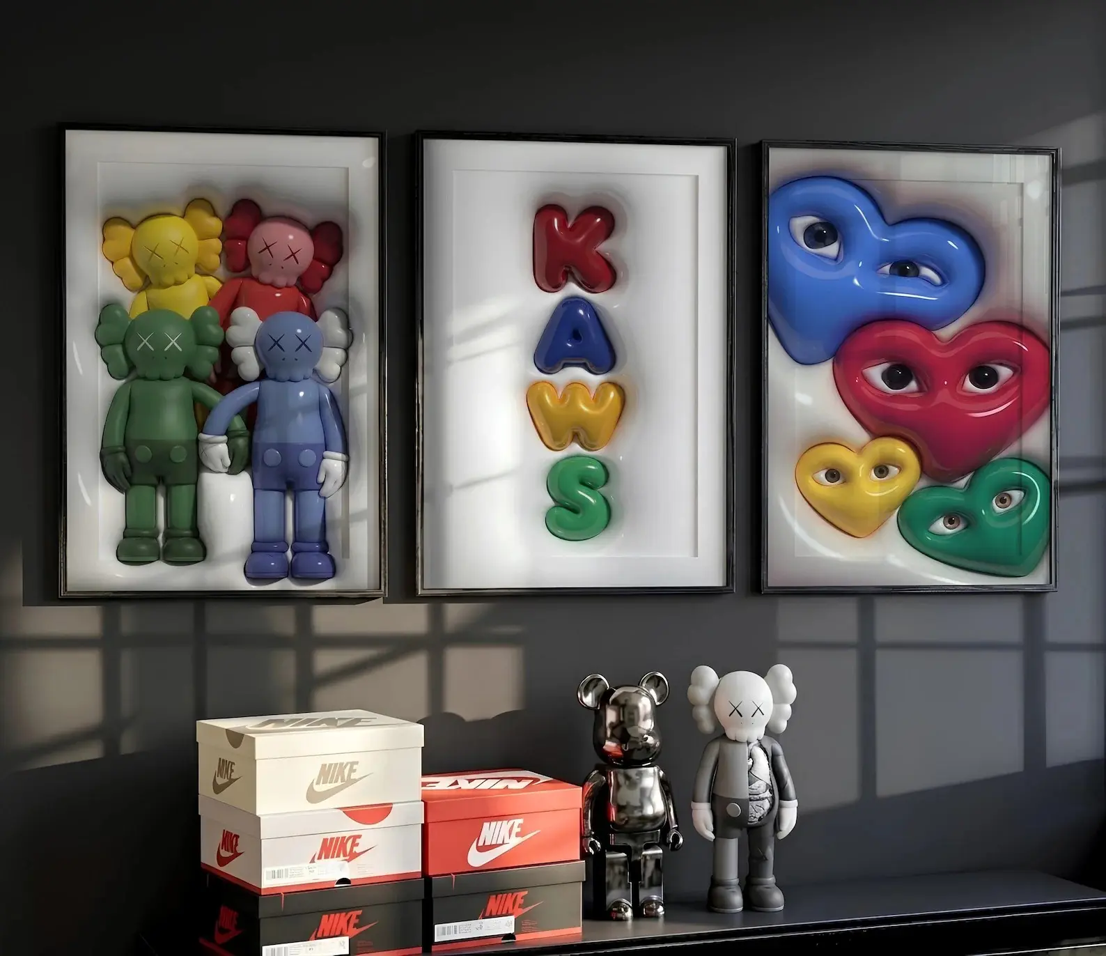 Set of 3 HypeBeast Room Decor Cool Wall Art Set DIGITAL DOWNLOAD, 3D KAWS Wall Art Bundle, HypeBeast Wall Art, Trendy Wall Art, 3D Wall Deco