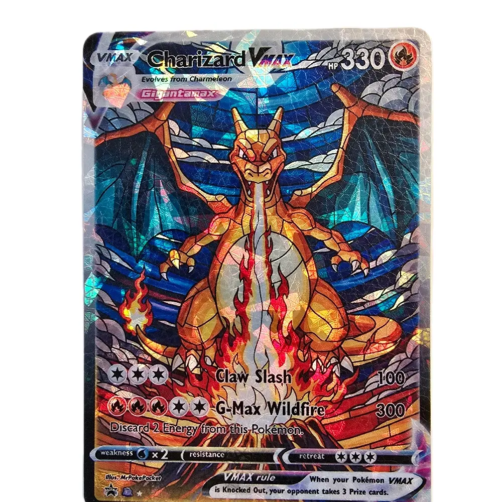 Charizard VMAX Stained Glass Volcano Custom Card, Shattered Glass Holo or  Textured Shattered Glass Holo - TikTok Shop