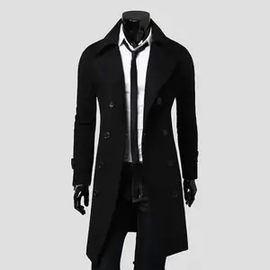 Men's Double-breasted  Trench Coat - Classic Solid Color Cold-proof Long Jacket