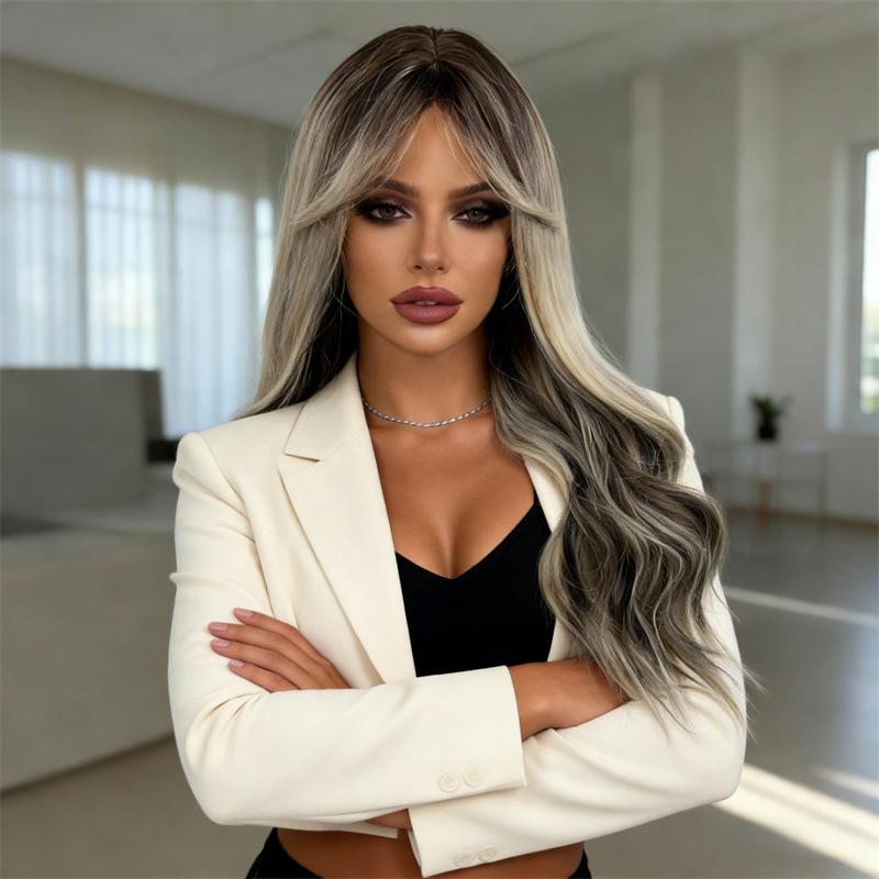 Amazon's best-selling wig, full head hairstyle, wavy curls, heat-resistant fiber, high-temperature silk wig for women