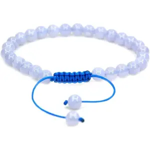 Natural AA Grade Blue Lace Agate Gemstone 6mm Round Beads Adjustable Bracelet 7" Unisex