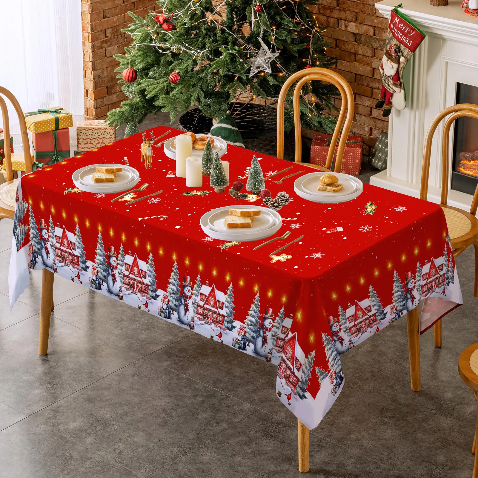 Christmas Themed Tablecloth, Rectangular Tablecloth, Table Decorations for Indoor and Outdoor Use, Ideal for Weddings, Parties, Cafes and Picnics, Ornaments, Party Decoration Supplies