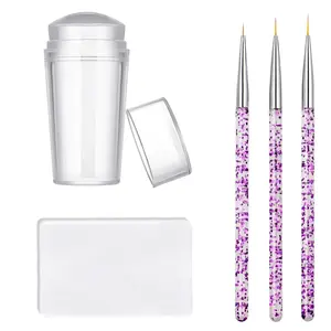 Nail Stamper Nail Art Brushes - French Tip Nail Stamp Clear Nail Art Stamper Jelly with Scraper, 3pcs Nail Pen Brushes, Soft Silicone Stamper Printer DIY French Tip Nail Stamping (3Pcs)
