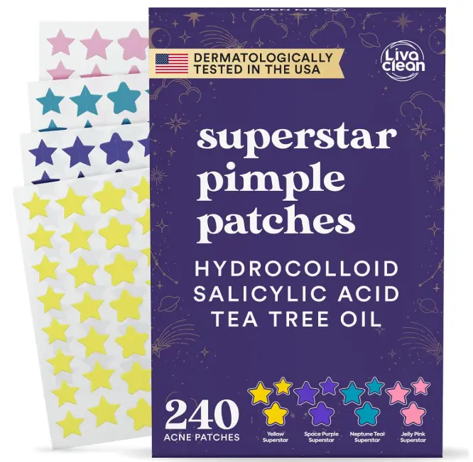 Livaclean 240CT Star Pimple mask, for Face w/ Hydrocolloid, Tea Tree oil & Salicylic Acid - Zit Stickers, Hydrocolloid Acne Patches for Face - Cute Pimple Patch, Acne Stickers