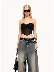Women's Mesh Corset Tube Top - Cute Summer Trendy Tops for Women - Y2K Ruched Crop Tops Summer Clothes Women Spring Tops