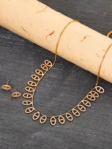 2 Styles Copper Electroplated Gold & Silver Color Cubic Zirconia Pig Nose Necklace & Earrings, Adjustable Unisex Jewelry Set