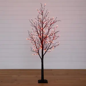 6’ Pre-Lit Halloween Black Twig Artificial Tree with 300 Orange & Purple LED Lights