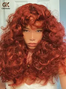 Gktineke Curly Wig for Black Women Curly Wigs with Bangs 18 Inch Ginger Copper Orange Curly Afro Synthetic Wig for Cosplay and Daily