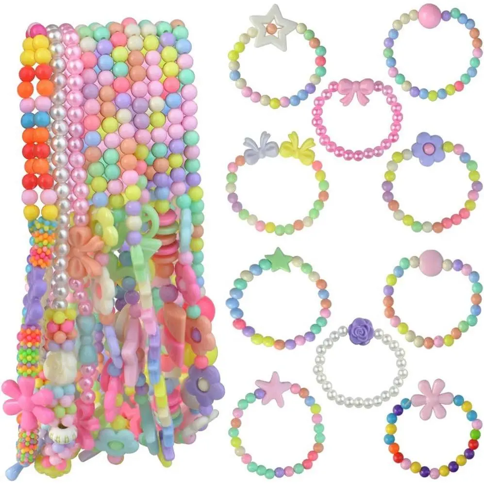 KF5-JLY001 Kids' Princess Beaded Bracelet & Necklace Set (20Pcs), Stackable Bracelet, Party Favors for Cosplay Costume, Shows, Teenager Dress-Up Pretend Play Jewelry, Beaded Bracelet Set