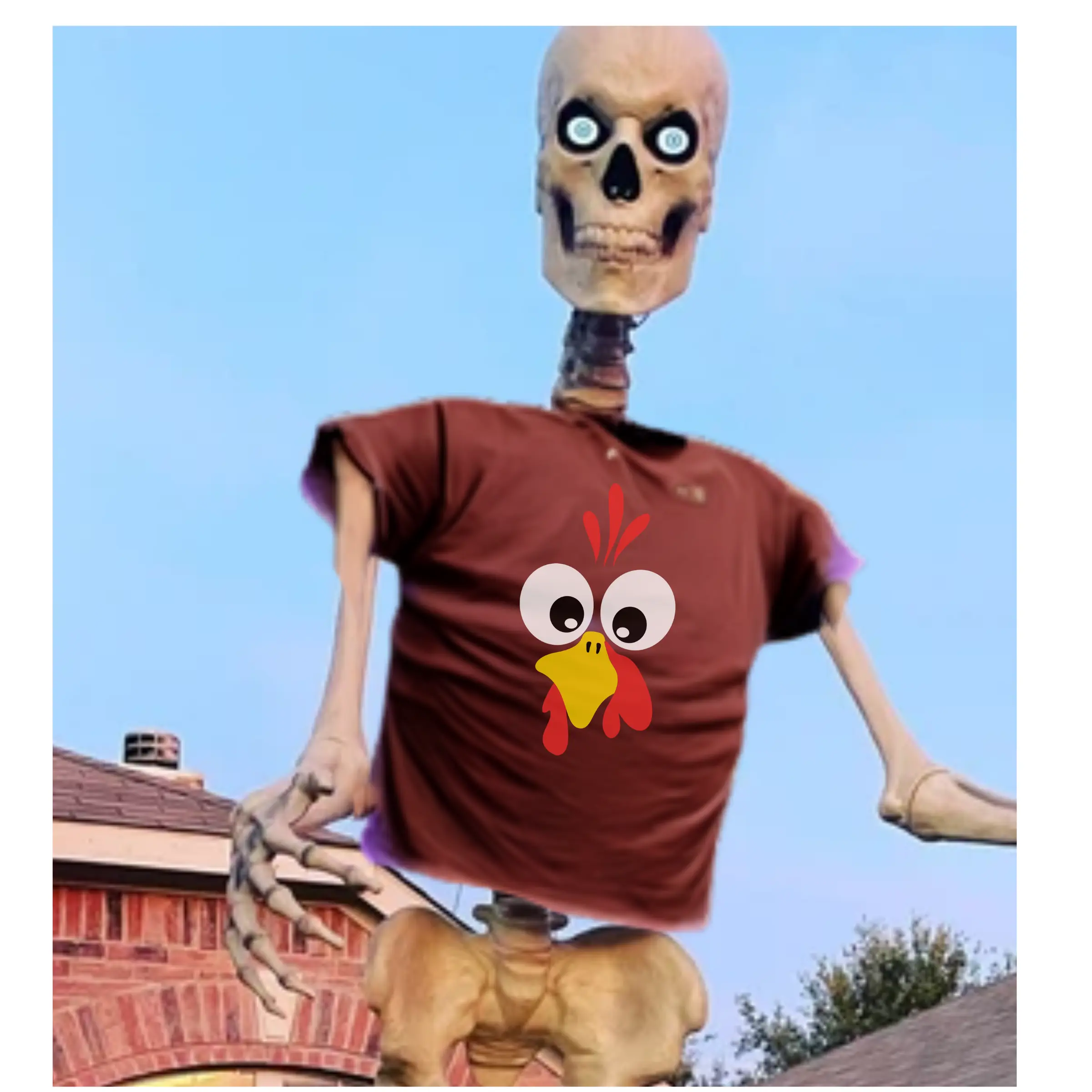 Turkey Face Shirt for 12 Foot Skeleton Funny Thanksgiving Oversized Tee Giant Skeleton Clothing Fall Yard Decoration Menswear Big Dress Festive Outdoor Spooky Tops Casual Crewneck Short Sleeve Dark Chocolate Tropical Tshirt Shortsleeve