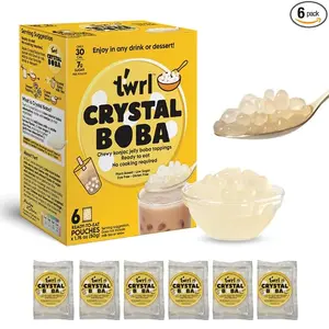 Twrl Crystal Boba - Jelly Boba, Low-Calorie Alternative to Taiwanese Tapioca Pearls, Cafe-Style Tapioca Milk Tea & Coffee Topping, Ready to Eat, Gluten-Free, Plant-Based - Pack of 6 Single Servings
