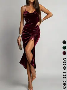 Women's Sexy Backless Halter High Waist Slimming Split Midi Dress, Elegant Party Wear, Spring Summer Fashion, Comfortable and Stylish