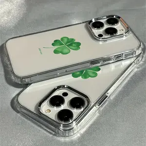Four-leaf clover design phone case for iPhone 17 16 15 14 13 12 11 PRO MAX PLUS AIR and 16E 17 AIR Series, with shock absorption and anti-slip properties.