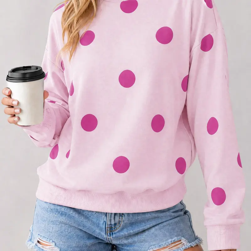 Fisoew Women's Ultra-Soft Polka Dot Mock Neck Longsleeves Hoodie - Loose Fit Sweatshirt, Fall-Winter Aesthetic Casual Pullover Loungewear, Multi-Size Clothes for Women