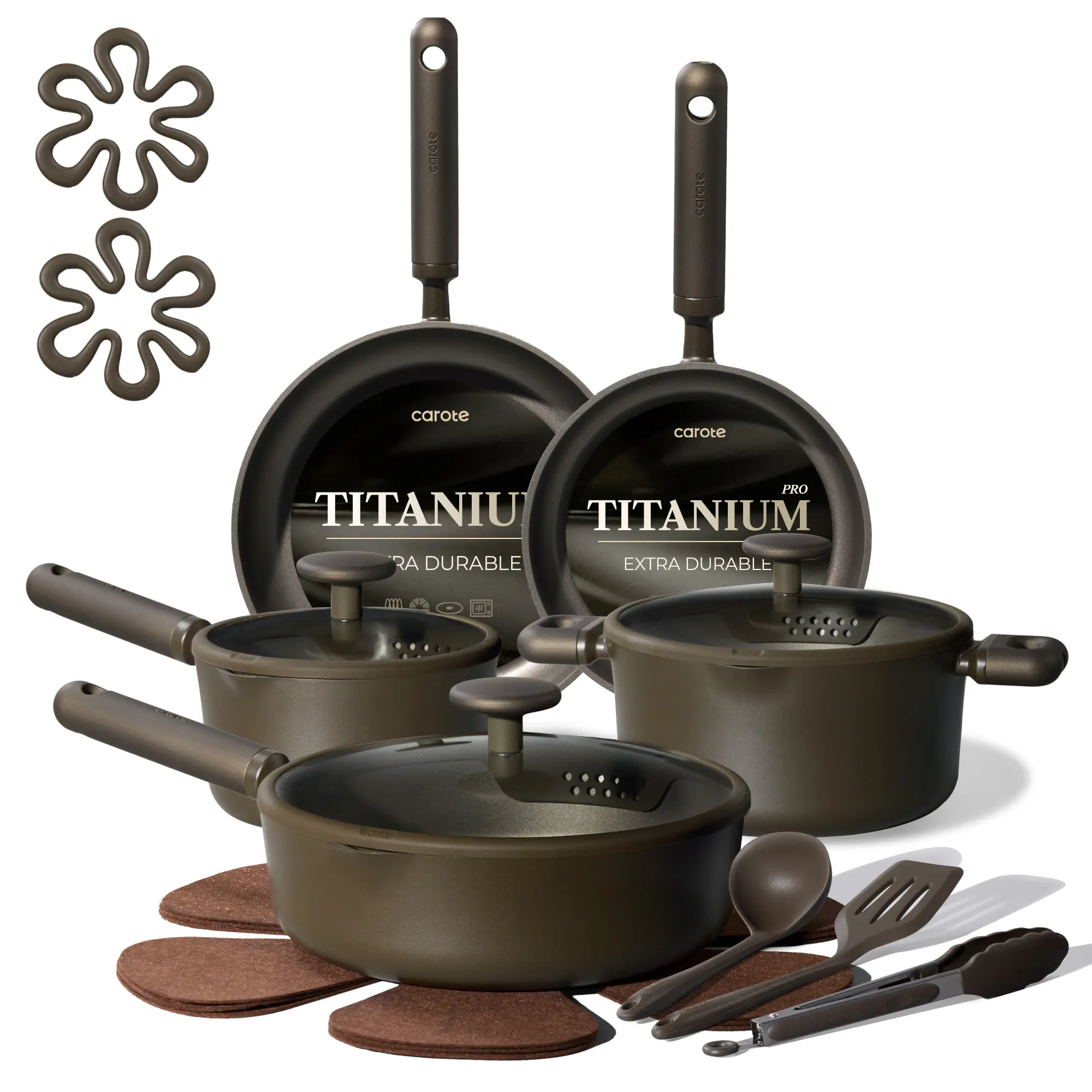 CAROTE Official 17pcs Titanium Nonstick Kitchen Cookware Set - Saucepan, Frying Pan Included - All Stovetops Compatible Bundle Combo Cookware Set CAROTE Official 17pcs Titanium Nonstick Kitchen Cookware Set - Saucepan, Frying Pan Included - All Stovetops Compatible Bundle Combo Cookware Set