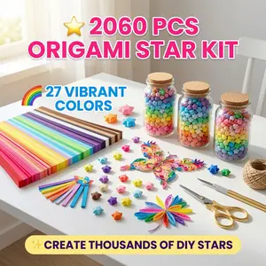2060 Sheets Origami Paper, 27 Assortment Colors Double Sided Star Paper Strips, 8.5 x 0.4 Inch Lucky Origami Star Paper Strips for DIY Hand Art Crafts
