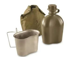 Austrian Army Style OD Canteen with Cup and Cover - Simple Design for Everyday Use - 5" x 4" x 3.5"