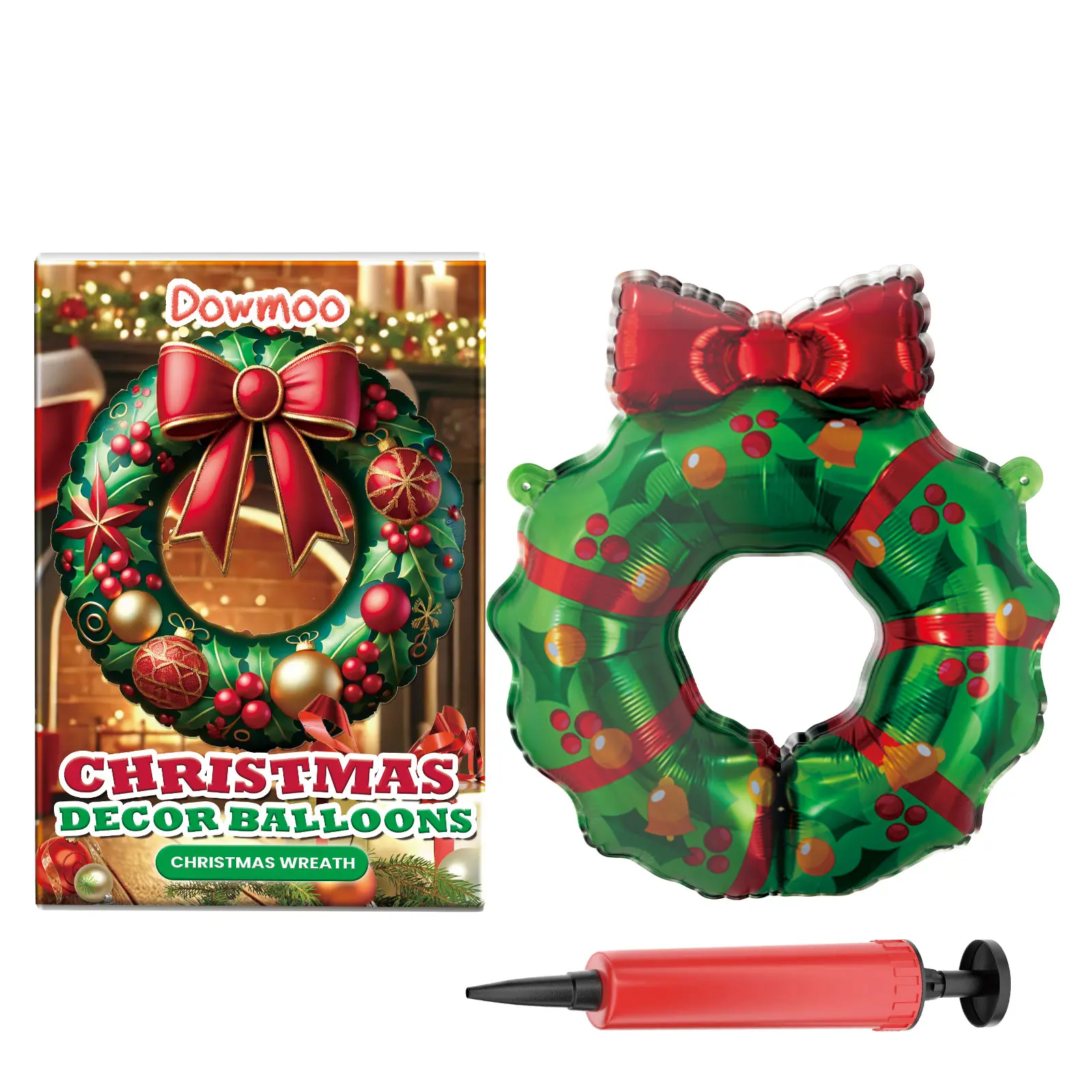 Dowmoo Classic Nylon Foil Christmas Balloon Set with Aluminium Tape and Pump, 63x66cm Standing Santa Claus-Reindeer-Christmas Tree Designs, Indoor/Outdoor Festive Home & Event Decorations