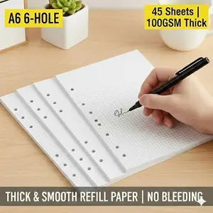 A6 Refill Paper 6-Hole Loose Leaf for Binder, 90 Sheets Thick Journal Inserts, Budget Planner, Notebook, Diary, Personal Organizer Stationery