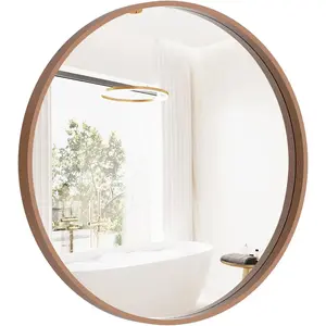 Round wood mirror 24 round bathroom wall mirror circle mirrors for wall decor vanity living room bedroom entryway walnut