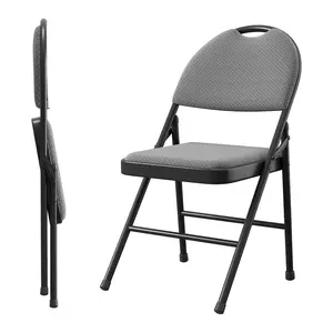 2 Pack Folding Chairs, Linen Padded Foldable Chair Set of 2, Heavy Duty Metal Folding Chair with Soft Cushion and Back, Upholstered Chair for Home Office Party, Gray