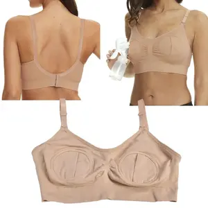 Hands Free Pumping Bra Wireless Nursing Bra Breastfeeding Women Underwear BraSkin Color XL